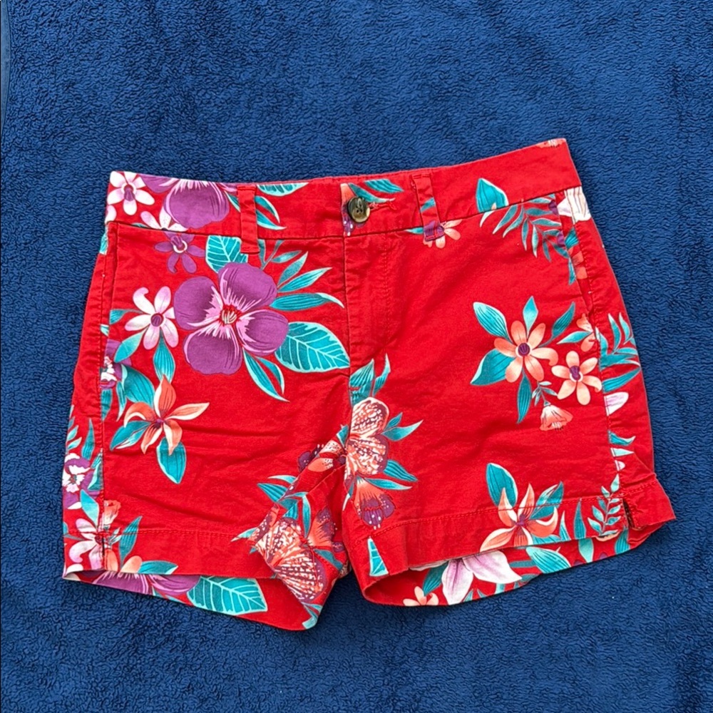Old Navy Red and Purple everyday chino Shorts with Tropical Print sz 0